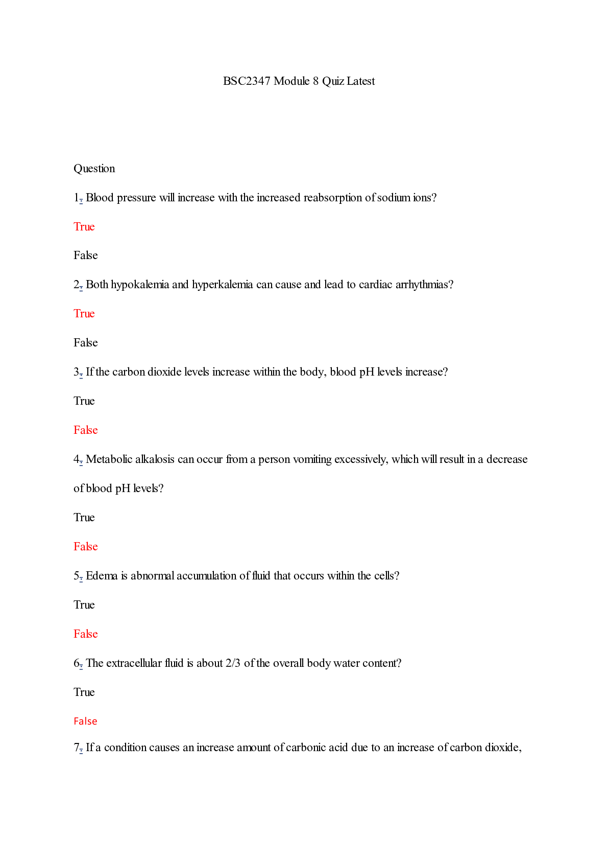 Preview of BSC2347 Module 8 Quiz Latest/BSC2347 Module 8 Quiz Latest